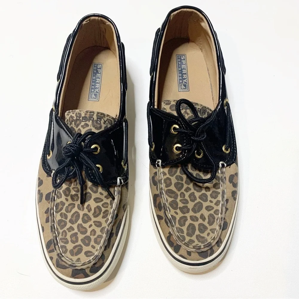 Sperry Top-Sider Leopard Print Patent Leather Flat Boat Shoes Flats US 10 M